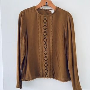 Lace-Trimmed Crepe Blouse